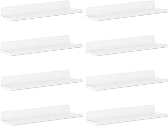 Lifewit Floating Shelves for Wall, 8 Pack White Acrylic Shelf 15" Room Decor for Bookcase/Vinyl Record Display/Photo/Picture in Bedroom, Living Room, Bathroom, Kitchen Storage and Organization