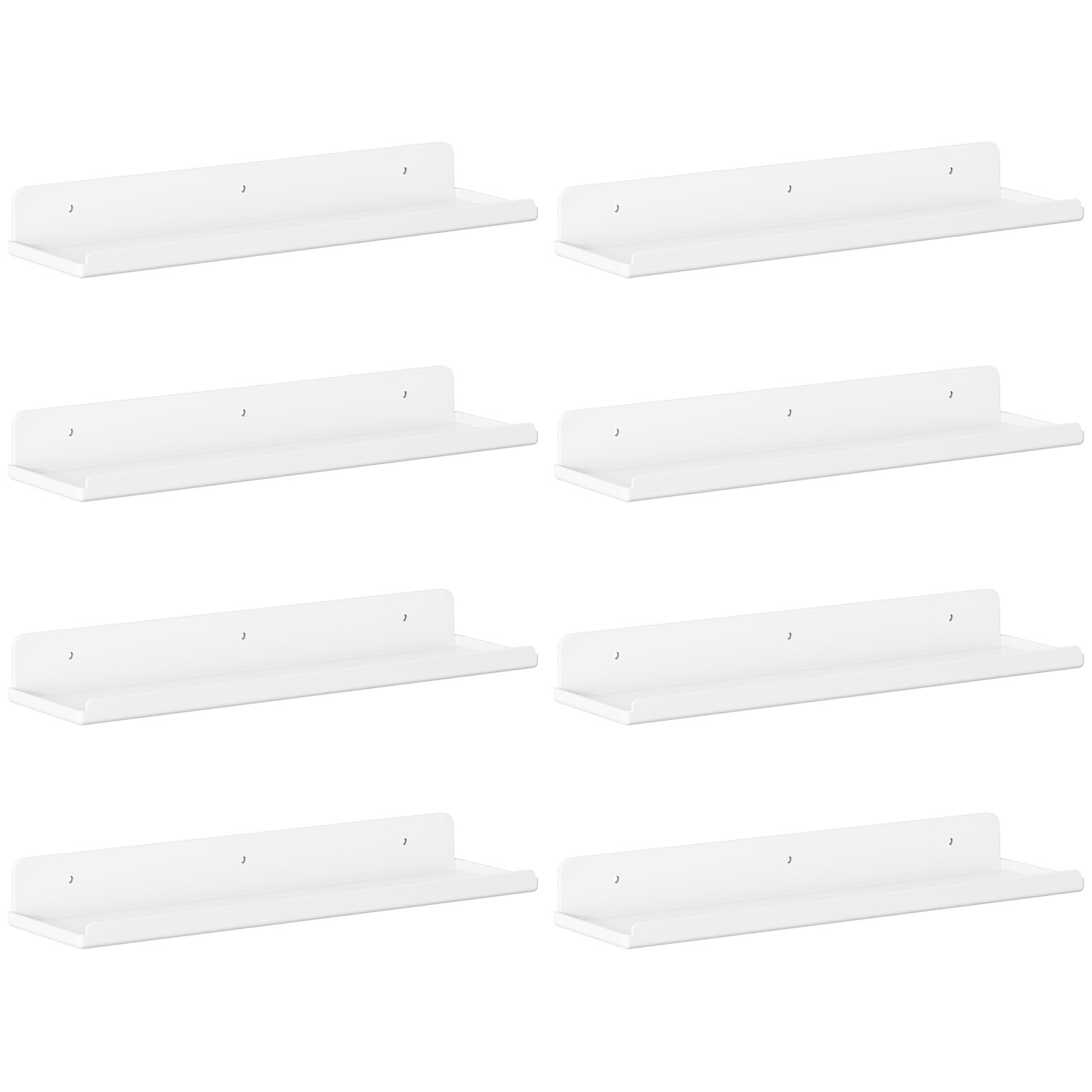 Lifewit Floating Shelves for Wall, 8 Pack White Plastic Shelf 38.1cm Room Decor for Bookcase/Vinyl Record Display/Photo/Picture in Bedroom, Living Room, Bathroom, Kitchen Storage and Organization