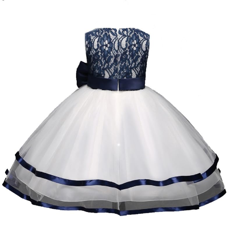 Image of Ripening White and Blue Net Round Neck Sleeveless Knee Length Dress
