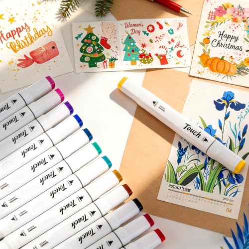 Alcohol Markers Chisel and Fine, 60 Colors Dual Tips Coloring Alcohol Markers for Adult Book Drawing, Permanent Colored Marker White Penholder for Calligraphy, Illustration, Art Supplies Marker Kit by DGDUBRB - Used condition - Image 7