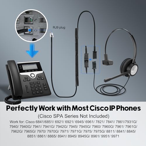 Auriculares con cancelación de ruido y cable RJ9 para Cisco 6
