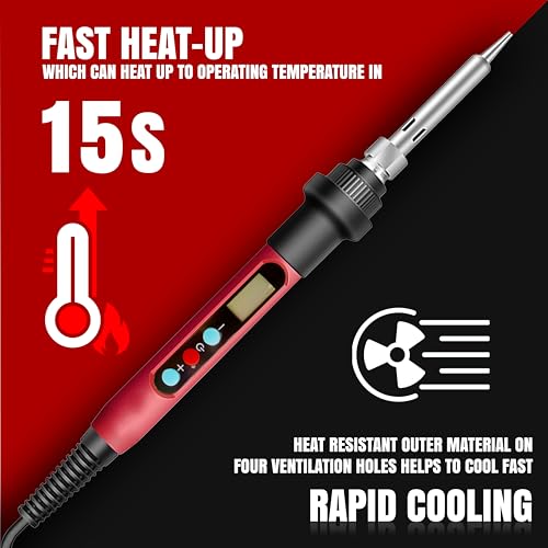 Image of iBELL IBL S60-12 Digital Soldering Iron Kit, 60W Adjustable Temperature 180C-480C, LCD Display, Auto Sleep & Auto OFF, C /F Switch, Complete Soldering & Desoldering Tool Set