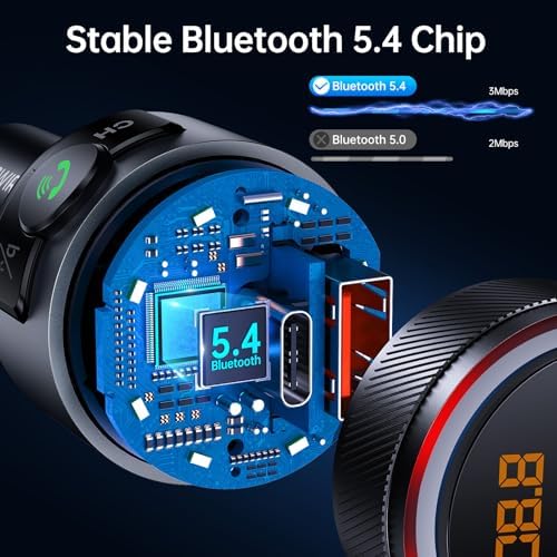 Syncwire Bluetooth 5.4 FM Transmitter for Car, 38W PD&QC3.0 Dual USB Charging Bluetooth Car Adapter Microphone & Bass Sound MP3 Music Player FM Kit with Hands-Free Calling