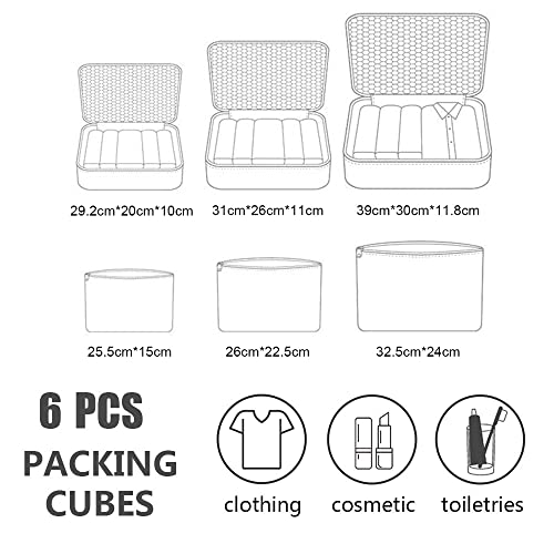 Image of Rojeam 6 Set Packing Cubes Multi-Functional Travel Storage Bags Clothing Sorting Packages