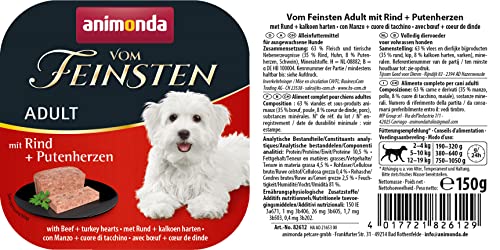 animonda vom Feinsten Hundefutter nass mit Rind + Putenherzen (22 x 150g), getreidefreies Hundefutter ohne Zucker, mit frischen, fleischigen Zutaten