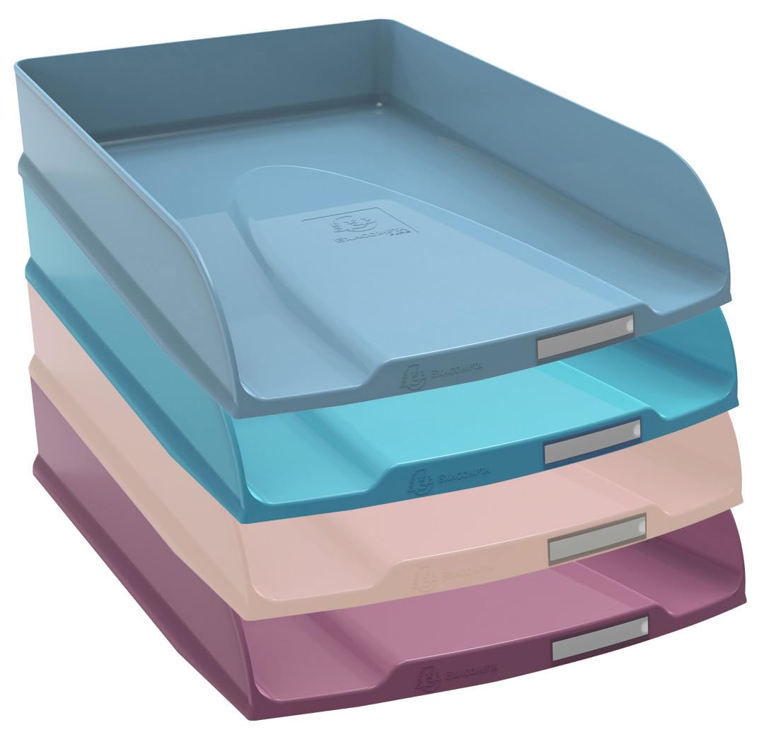Exacompta - SKU 111606SETD - Set of 4 letter trays COMBO STYLI Skandi - size 34.5 x 25.5 x 24.5 cm - for A4+ format - 4 assorted colours Pacific blue, frosted blue, nude, old pink