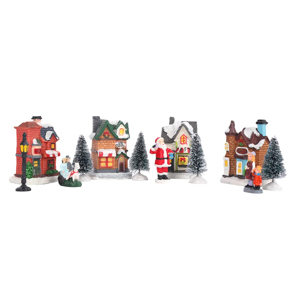 Decoración de Navidad, casa de luz, escena navideña, pueblo, pueblo, con cálida casa de ensueño, regalos para niños