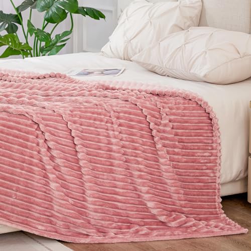 Image of BEDELITE Fleece Blanket Queen Size - 3D Ribbed Jacquard Soft and Warm Decorative Fuzzy Blankets - Cozy, Fluffy, Plush Lightweight Throw Blankets for Couch, Bed, Sofa(Pink, 90x90 inches)