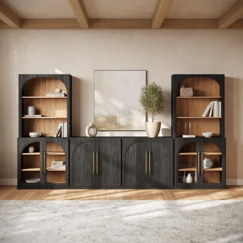 Image of BELLEZE Jagger 130 inch Wall Unit 5-Piece Modular TV Stand - Ebony