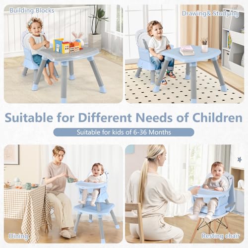 Image of INFANS 8 in 1 Baby High Chair, Convertible Highchair for Babies and Toddlers, Infant Dining Booster Seat, Building Block Table, Kids Stool Table Chair Set with Removable Tray