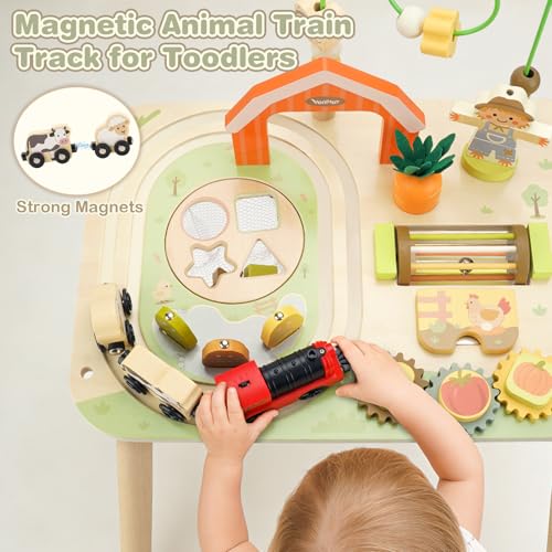 Image of Vanplay Activity Table for 1 2 Year Old Boy Girl Birthday Gifts | 10 in 1 Farm-Themed, Upgraded Large Size, Learning Activities with Fishing /Shape Sorte / Animal Train Track for Toddler 1-3