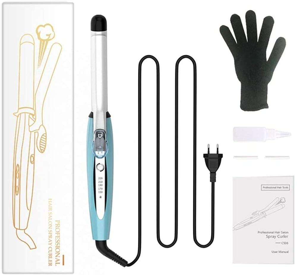 Portable Curling Bar 150-220 Curling Iron Adjustable for 60 Minutes Automatically Closing Curling Iron with Insulating Gloves-Blue for