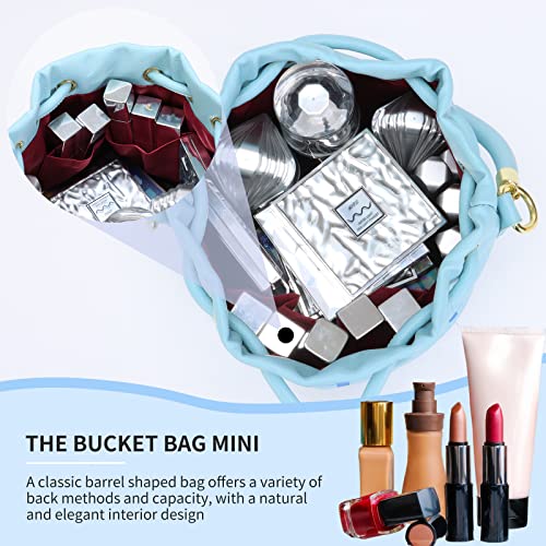 Image of JQAliMOVV Mini Leather Bucket Bags for Women Drawstring Bucket Purse Crossbody Handbags Hobo Bag