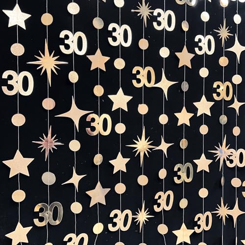 Decorações de aniversário de 30 anos de ouro champanhe, número 30, círculo, guirlanda de estrela, fl