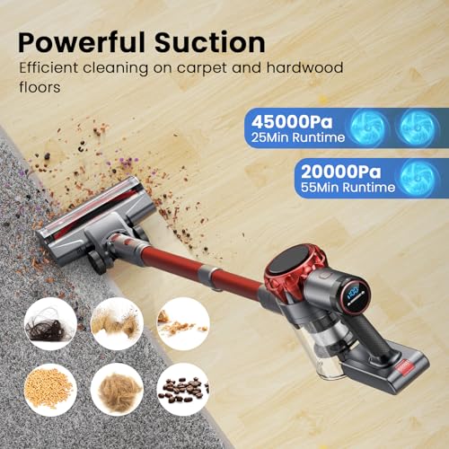 Image of UML0 S3P Cordless Vacuum Cleaner, 45kPa Powerful Suction Vacuum Cleaners for Home, 55-Min Runtime Rechargeable Stick Vacuum, Self-Standing, for Pet Hair Carpet Hard Floor, LED Display