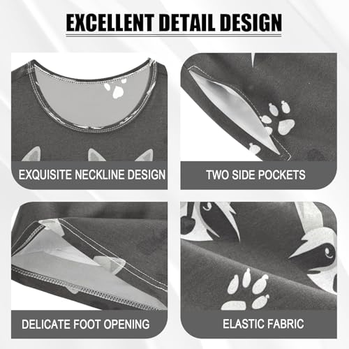 senya Short Sleeve Pajamas Sets Summer Cotton Sleepwear Raccoon Face4