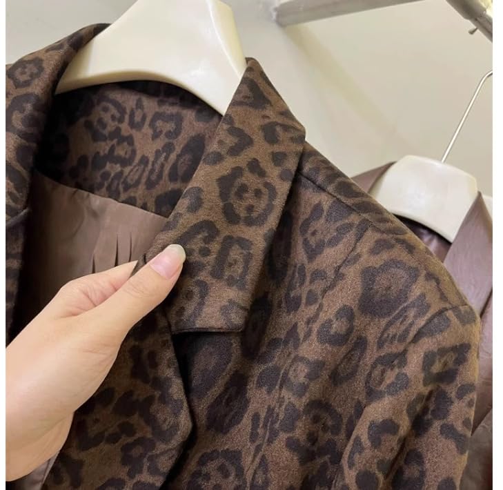 utcoco Women 2025 Trendy Leopard Blazers Business Casual Notched Lapel Open Front Work Office Blazer Jacket 6