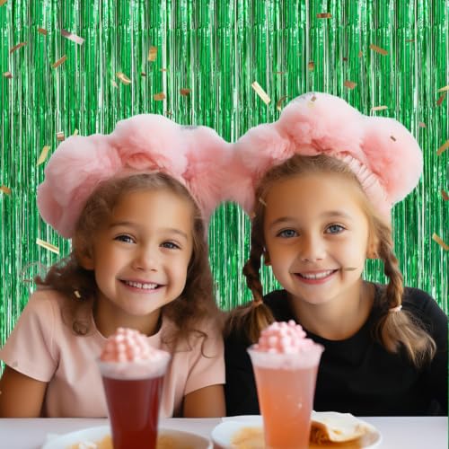 Image of DECOCKRAT 3 Pack Foil Fringe Backdrop - Green Shiny Tinsel Curtains for Party Decoration /Photo Booth Props - 3.3x8.2 FT Metallic Foil Backdrop for Birthday, Wedding, Graduation, Christmas.