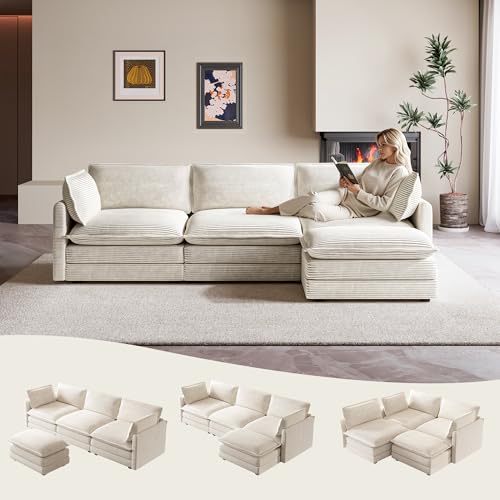 ROWHY 104'' Modular Sectional Cloud Couch with Movable Ottoman, 4