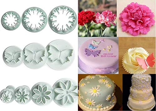 Image of First Try 47 Piece Set Fondant Cake Cookie Plunger Cutter Sugarcraft Flower Leaf Butterfly Heart Shape Decorating Mold DIY Tools 33 Pcs Plunger Cutter with 14 Pcs Fondant Stick Set