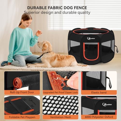 Image of Siedihit Dog Playpen, Large Puppy Pet Playpen, Dog Crate Tent Cage Indoor /Outdoor, Portable Pop Up Dogs Kennel Playpen with Carrying Case for Dogs /Cats /Rabbitss, Black