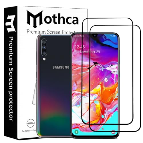Image of Mothca Military-Grade Tempered Glass Screen Protector Compatible for Samsung Galaxy A70 / A70s with Edge to Edge Coverage - Case Friendly, Anti-Scratch & Bubble-Free Installation Kit (Pack of 2)