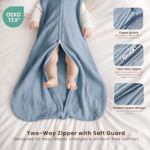 Image of Konssy Muslin Baby Sleep Sack 0-6 Months, 0.8 TOG Baby Wearable Blanket