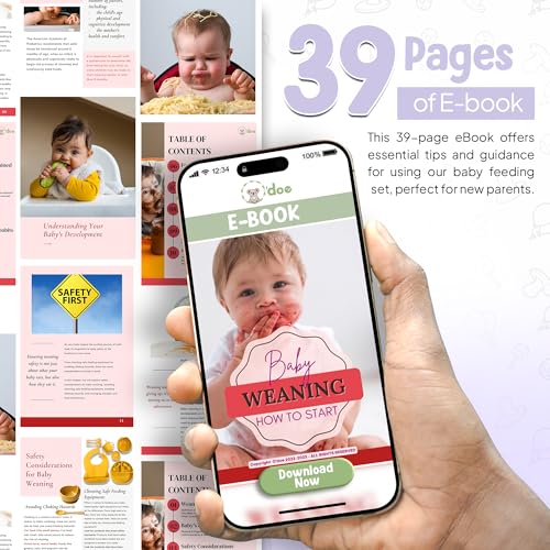 Image of O'doe 17 Pieces Baby LED Weaning Accessories for Toddlers, Baby Feeding Set | Suction Cup Silicone Baby Bowl, Self-Eating Utensils with Spoons, Cups, Bibs, Dinner Plate Set with | Purple, V2