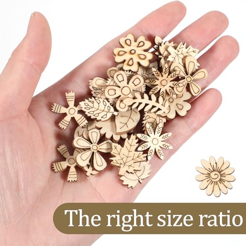 Grevosea 100 Pcs Unfinished Wooden Flowers, Blank Wood Crafts Flower Leaf Pattern Wood Pieces Cutouts Handmade Crafts to Paint Home Wedding Ornaments Decoration