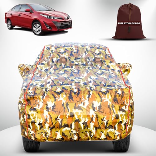 Image of Walser Waterproof Car Cover for Toyota Yaris | All-Weather Full Car Body Protection | with Mirror & Antenna Pocket | Dustproof, Windproof & Anti-Scratch Lining, Camouflage