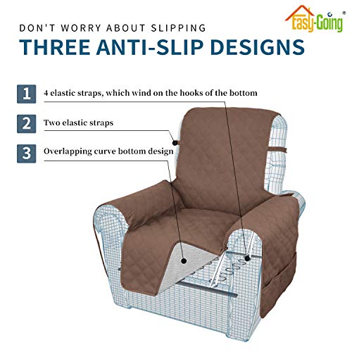 Image of Easy-Going Sofa Slipcover Waterproof Recliner Chair Cover Non-Slip Fabric Couch Cover for Living Room Washable Furniture Protector for Pets Kids Children Dog Cat (Recliner, Brown)