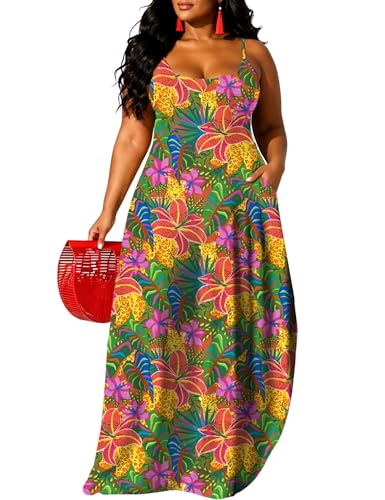 UOUA Hawaiian Dresses for Women Plus Size Sundress Luau Party Summer Curvy Maxi Tropical Boho Beach Dress Leopard 2XL