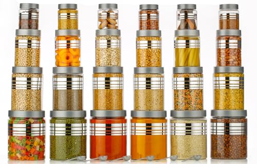 Image of Kitchen Food Storage Container Set, Transparent, PET Material, Airtight, Round, 1200ml 650ml 350ml, 250ml (Pack Of 24)