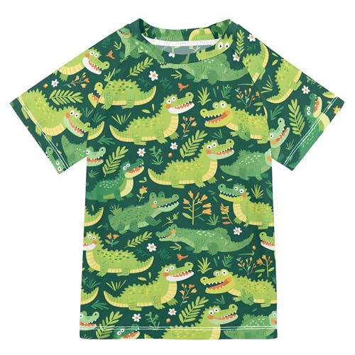 Cute Cartoon Crocodiles Bathing Suit Kids Short Sleeves Basketball Tshirt Swimwear Beach Tops 3T
