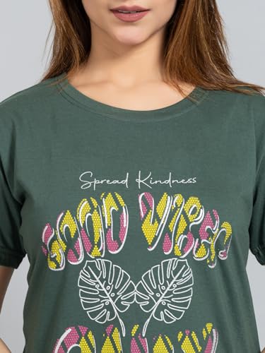 Image of Magknit Fancy Printed Both Side Cut Cotton Blend Half Sleeves and Lightwiegt Trendy Summer Long T Shirt for Women