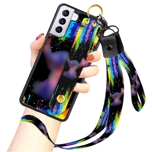 cuwana Funda de dibujos animados para Samsung Galaxy S22 Plus de 6.6 pulgadas, bonito diseño colorido de personajes de caricaturas S con cordón, correa de muñeca, soporte de protección a prueba de