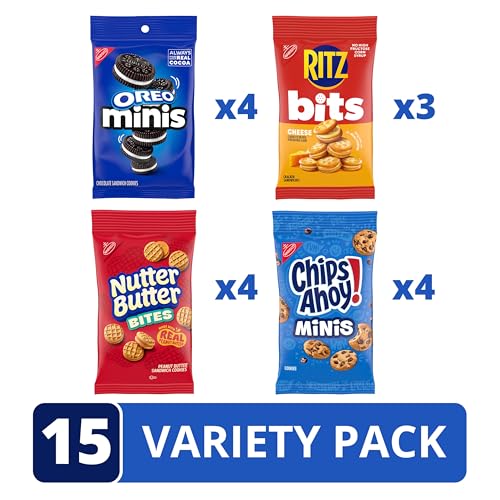 Nabisco Cookies & Crackers Variety Pack, 4 Flavors, 15 Snack Packs | OREO & CHIPS AHOY! Minis Cookies, NUTTER BUTTER Bites, RITZ Bits Cheese Crackers, Individually Wrapped - image 3