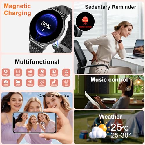 Image of Jugeman Smart Watch for Women, 1.32 inch AMOLED Screen Fitness Tracker with Bluetooth Calling (Answer /Make Calls), Step Heart Rate Sleep Monitor, IP68 Waterproof Watch for Android /iPhone (Black)