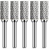 KOTVTM Carbide Burr Set 1/4' Shank SA-5 Die Grinder Bits Tungsten Double Cut Burr Bits (1/2' Cutter Dia X 1' Cutter Length) for Die Grinder Bits Metal Grinding Drilling Polishing (5pcs)