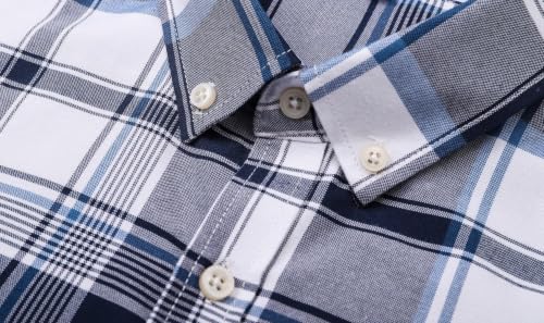 Image of SANGTREE Men's Premium Oxford Cotton Short Sleeve Shirts, Classic Stripes, Ideal for Business & Leisure,Navy White,Medium
