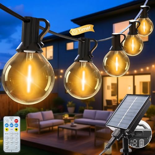 litogo 20M/65FT Solar Festoon Lights Outdoor with Remote 25+2 Bulbs Solar String Lights Outdoor Garden Dimmable 8 Modes Timer Patio Light for Outside Wedding Backyard Party Camping (Warm White)