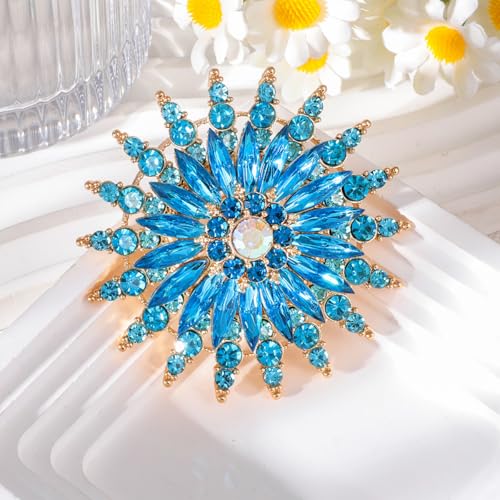 Image of Large Crystal Flower Brooch Pin for Women Red purple pink green Rhinestone Flower Lapel Pin Wedding Party Birthday Dance Banquet Dress Suit Ceremony Clothes Hat Bag Accessories Jewelry