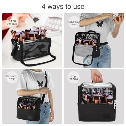 Image of Makeup Brush Case Stand-up Makeup Cup Makeup Brush Holder Travel Professional Cosmetic Bag Artist Storage Bag with Shoulder Strap and Adjustable Divider (large black), 01-Black, 01-Large, Makeup Brush