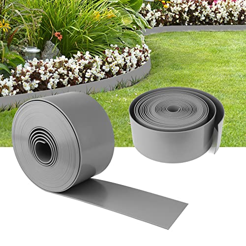 YAOBLUESEA Bordures Jardin, 2,2mm Thickness PE Flexible Bordure Pelouse en Plastique Rouleau Bordure pour Jardin,25m x 10cm(LxH) Gris