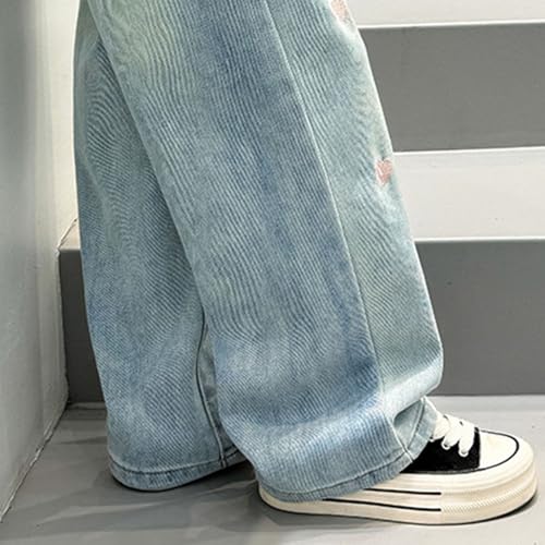 Preppy Clothes for Girls Bell Bottom Jeans Ripped Raw Hem Drawstring Elastic Basic Jeans Solid Little Girl Clothes Size 7-82