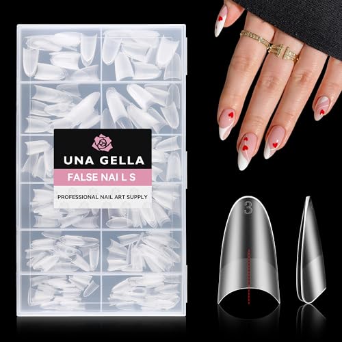 Image of UNA GELLA Almond Gel Nails Tips Medium: 504pcs Full Matte Soft Gel Almond Shape Nail Tips Half Cover Clear Gelly Tips for Nail Art Press On Nails 12 Sizes, Nail Extensions