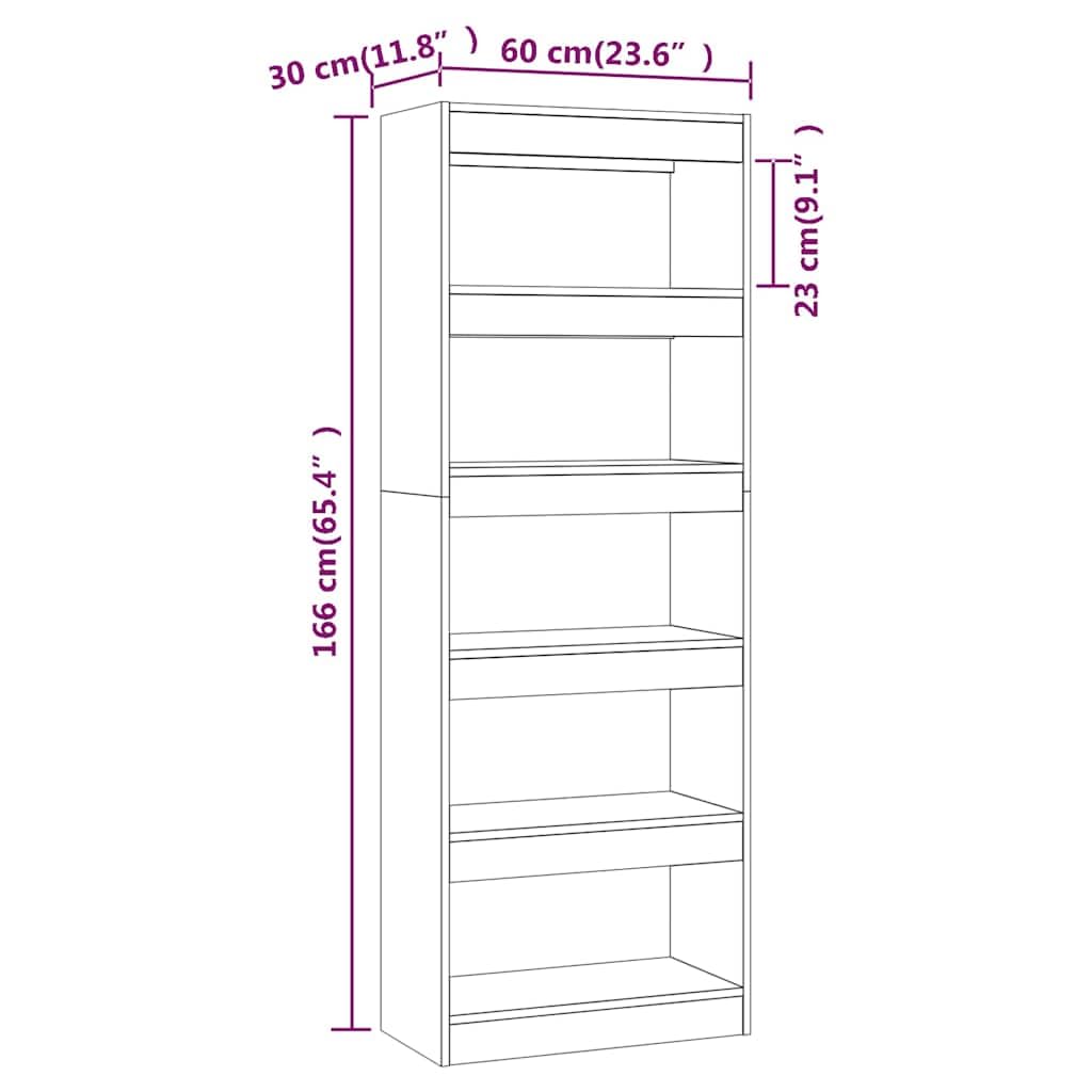 Libreria in rovere Sonoma, 60 x 30 x 166 cm, in legno, divisorio con vano portaoggetti, sistema di scaffale aperto per soggiorno, ufficio, studio, salvaspazio e versatile