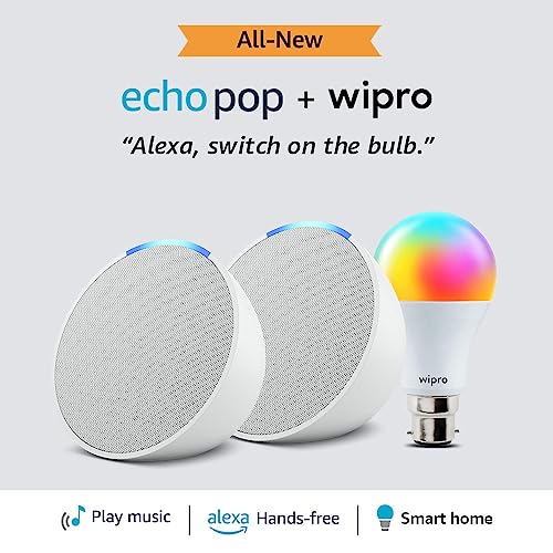 Image of Echo Pop (White) gift twin pack with Wipro 9W LED Smart Color Bulb