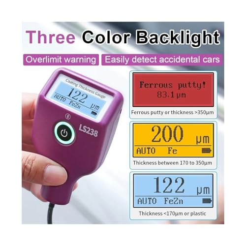 Medidor de espesor de pintura, medidor digital LS238 0.0-3500μm Fe/Al, probador de recubrimiento de coches con sonda pequeña de alta precisión para automóviles miniatura 5