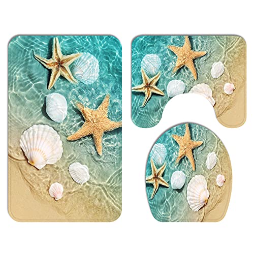 YXWHY Muschel Seestern Strand Badematten Set 3 Teilig Teppich,Weich Badteppich Badematten...